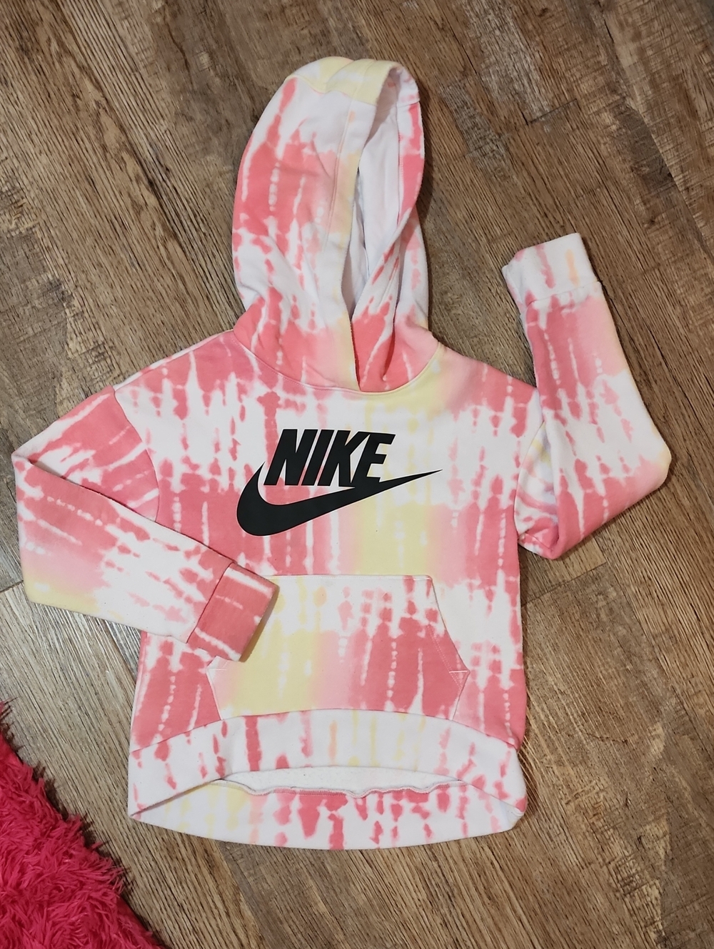 Nike Pink & Yellow Tie-Dye Kids Hoodie with Black Logo